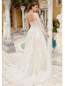 One Shoulder Beaded Ivory Lace Tulle Slit Charming Wedding Dress One Shoulder Beaded Ivory Lace Tulle Slit Charming Wedding Dress